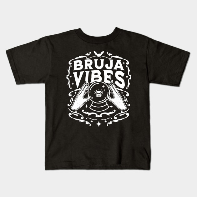 Bruja Vibes Mexican Witch Halloween Witchy Retro Vintage Kids T-Shirt by OrangeMonkeyArt